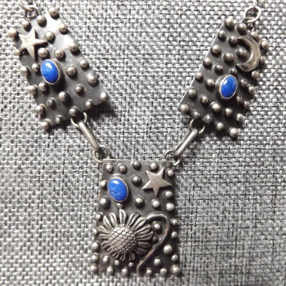 Gorgeous Native American Necklace - Navajo - Marked Sterling and Signed Shakey
